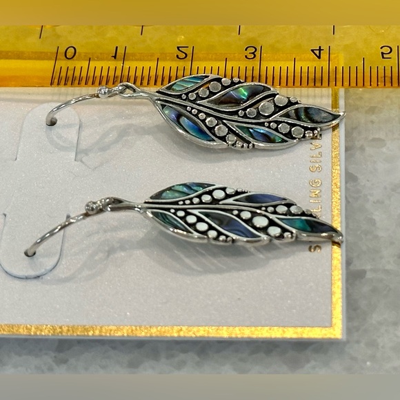 New iredescent leaves sterling silver earrings made in Bali - Picture 2 of 4